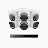 H800X - 4K 8 Channel PoE Security System with 2 Bullet & 4 Turret Cameras, 1/1.8'' BSI Sensor, f/1.6 Aperture (0.003 Lux), Siren & Strobe Alarm,Two-Way Audio, Human & Vehicle Detection, Perimeter Protection, Works with Alexa